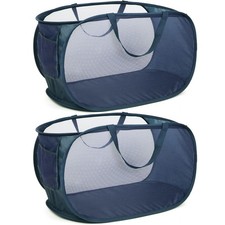 Durable Collapsible Laundry Baskets, Mesh Pop Up Laundry Hamper with Side Poc...