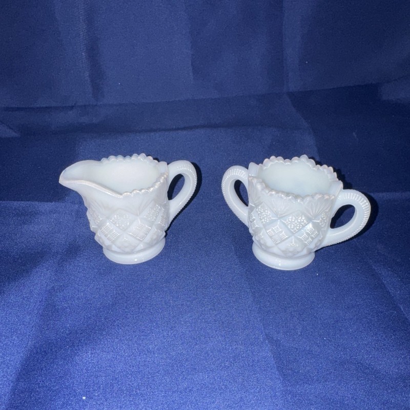 VTG Westmoreland Sugar & Creamer Set Thumbelina Milk Glass 