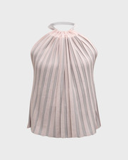 NWT Emporio Armani Knit Tank Top Silver Gray  Pink Striped Pleated Halter Blous