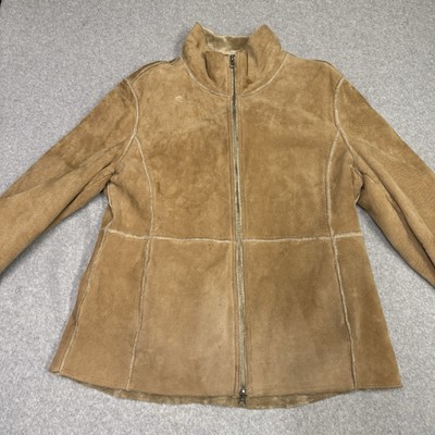 Guess Jacket Women s Large Raw Suede Leather Beige Fleece Lining Cuffs
