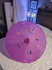 32" Blue/Pink Handmade Painted Designed Bamboo Silk Parasol Umbrellas