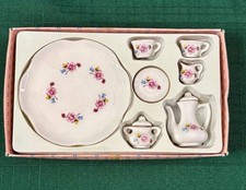 Vintage Floral TEA SET 10 PC Miniature TEA POT CUPS SUGAR CREAMER TRAY 3.5  NOS