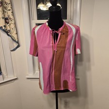 Nine West Striped Chiffon Blouse Size Small Pink Brown White Lightweight Barbie