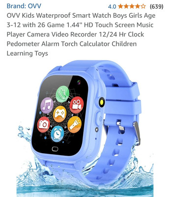OVV Kids Waterproof Smart Watch Unisex, Age 3-12 with 26 Games, Blue 