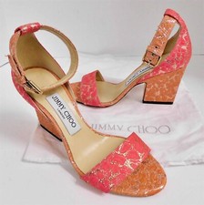 Jimmy Choo Edina Two Tone Pink Gold Metallic Fabric Strappy Heels Italy 36