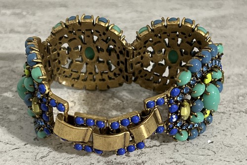 STELLA & DOT Sardinia Cabochon Turquoise Blue Rhinestone Statement Bracelet - Picture 4 of 6