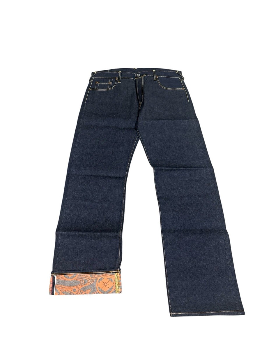 Vintage Made in Japan Evisu seldvage Denim orange paint all over