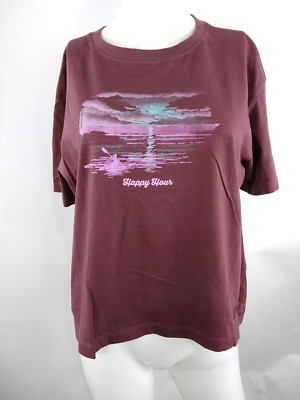 Life is Good Women S/S Boxy Crusher Tee Happy Hour Kayak Brown Medium 81005
