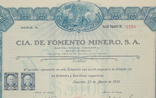 MEXICO M/93a CÍA DE FOMENTO MINERO una acción de $50 pesos de 1910 (Guanajuato) - Picture 3 of 3