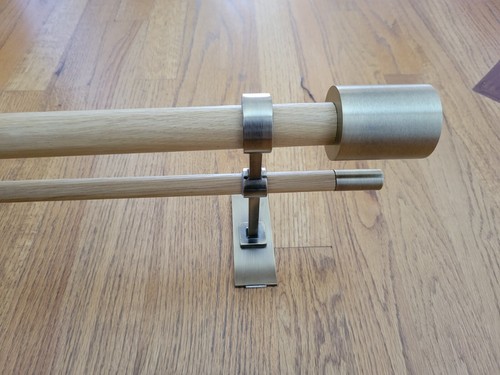 NEW West Elm Mid-Century Double Curtain Rod - Natural Oak/Antique Brass - Picture 2 of 2