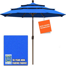 Royal Blue 9ft 3-Tier Market Patio Umbrella - 10-Year Non-Fading Design