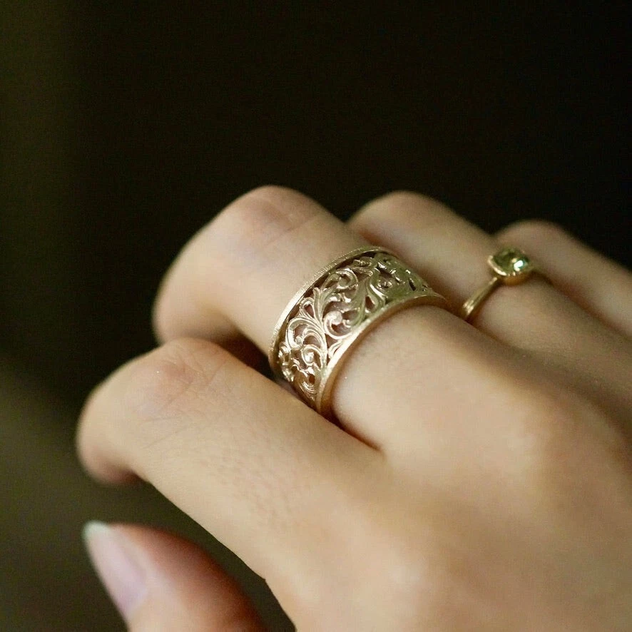 14K Gold Eternity Vine Engraved Band Stackable Bridal Women Ring Gift Ideas Her - Image 2 of 4