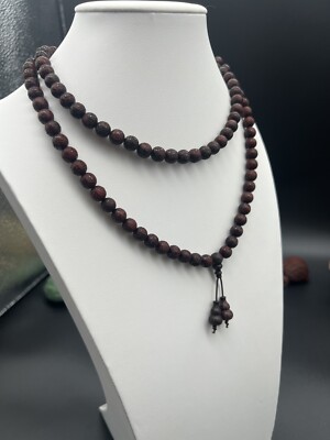 8mm Super Quality Indian Small Leaf Red Sandalwood 108 Necklace印度小叶紫檀二膘料雕刻六字真言脖挂