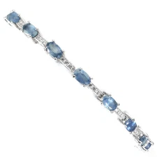 925 Sterling Silver Bracelet Oval Blue Sapphire Natural Gemstone Jewelry 8inches