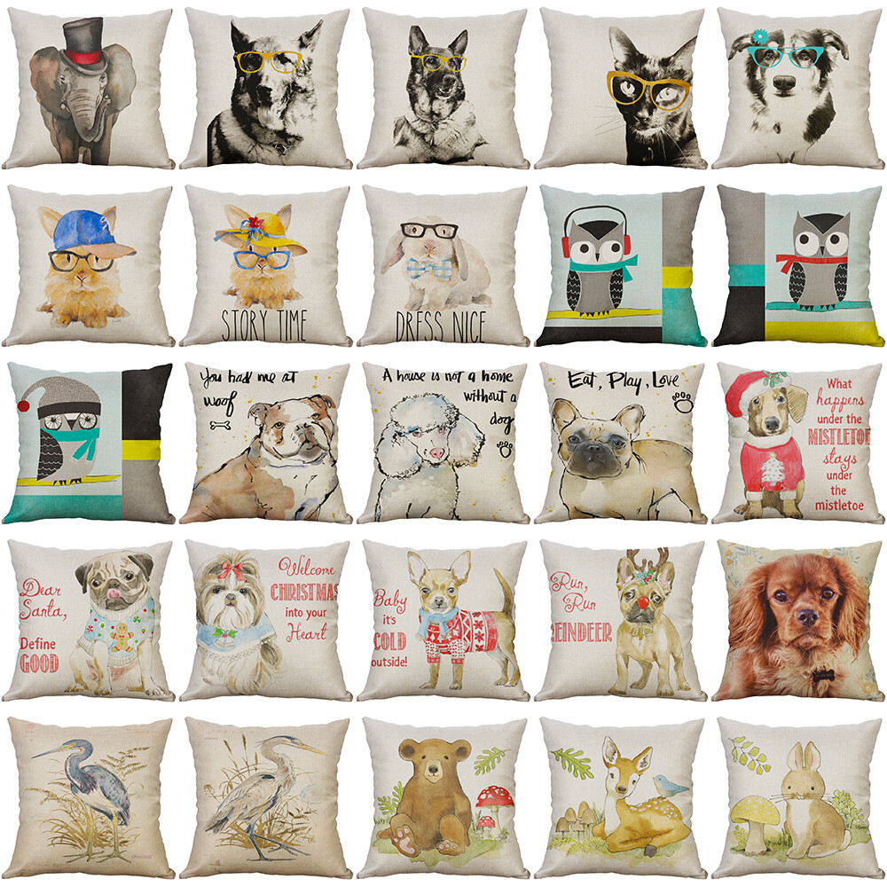 Lovely pet series colorf or white Cotton Linen Pillowcase Cushion Cover