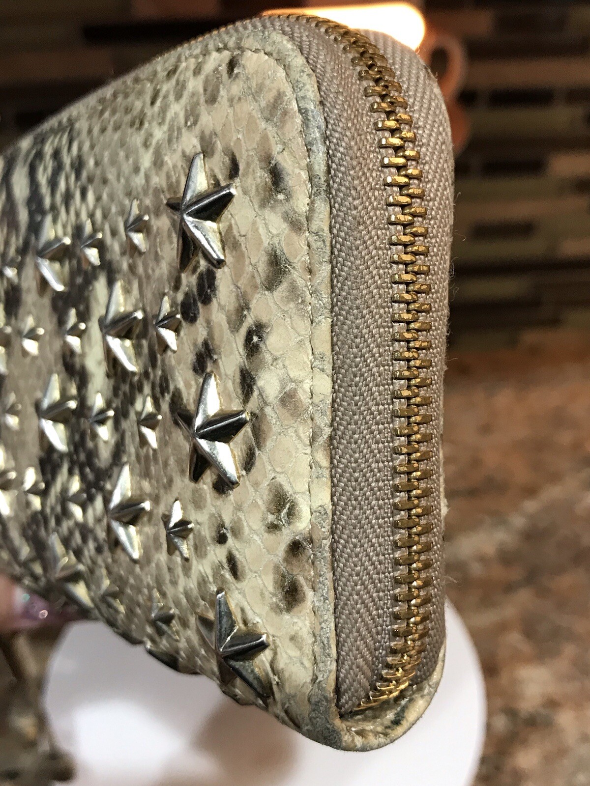 JIMMY CHOO Star Studded Python Embossed Leather Z… - image 15