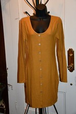 AMBIANCE  BODYCON Ribbed  Midi Dress Tunic Yellow  Long Sleeve SOFT & Sexy L