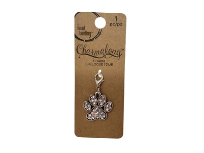 Bead Landing Charmalong Silvery & Rhinestones Charm - New - Dog Paw