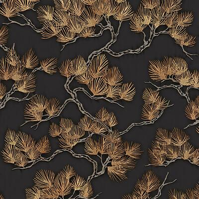 Metallic Schwarz Kupfer Kiefer Baum Tapete Strukturiert Geprägt Kleister The Wall Vinyl