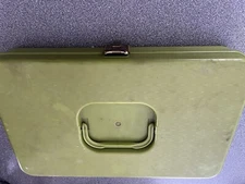 vintage plastic sewing box with thread and accessories