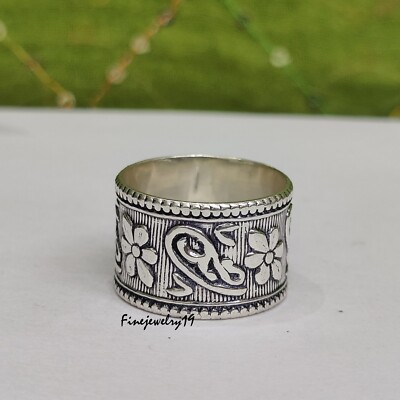 Solid 925 Sterling Silver Wide Band Ring Statement Handmade Gift