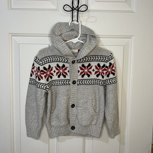 Crazy 8 Kids Grey Fair isle Snowflake Knit Cardigan Hoodie, Size 3T - Picture 1 of 5