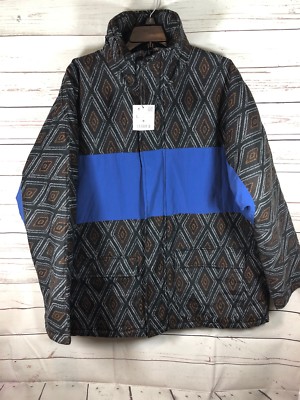 Zara Man Aztec Southwest Print Color Block Panel Full-Zip Cotton Coat Jacket Lg