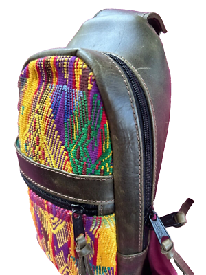 Luxury Guatemalan Huipil Accent Backpack | Electric Blue Artisan Bag Santa Maria mini backpack convertible bag main image 3