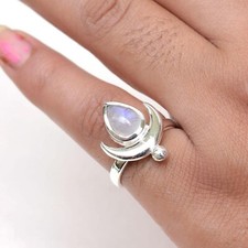 Crescent Moon Ring 925 Sterling Silver Ring Handmade Moonstone Ring Wedding Ring