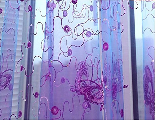 Butterfly Embroidered Sheer Tulle Curtains Rod Pocket 39 Inch 55'' Voile 1 Piece - Picture 20 of 30