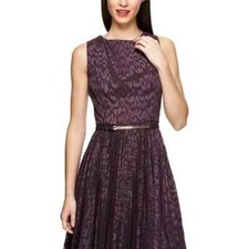 Adrianna Papell Navy Zig Zag Burnout Fit and flare  dress NWT 4 