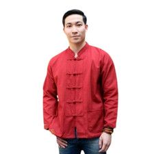 Cotton Traditional Thai Shirt Men Red Thailand Sleeve Size Chiang Mai Pattern Ro