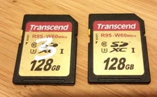 Two Transcend 128GB SDXC Class 10 Memory Card (95MB/s) TS128G SD U3 