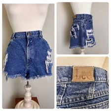 VTG 80s 90s W's Destroyed Holey Ripped Lee Riders Denim Jean Cutoff Shorts 14 L