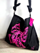 Vera Wang Lovestruck Womens Black Fuchsia Tote Bag Large Shoulder Bag Flower