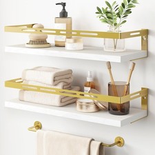 Floating Shelves Bathroom Organizer Over Toilet Wall Mounted Towel Bar White