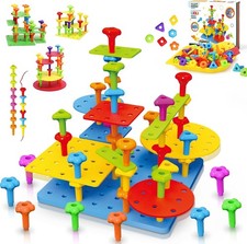 Peg Board Toy 73PCS STEM Building Set Montessori Kids 3-6 DIY Stacking Gift