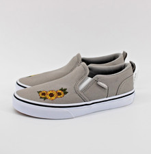 Vans Girl's Asher Embroidery Sunflower Canvas Slip On Skate Shoes Sz 2 Missy NEW
