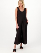 Cuddl Duds Flexwear V-Neck Wide Leg Jumpsuit-Black-Tall Large-NEW-A373508