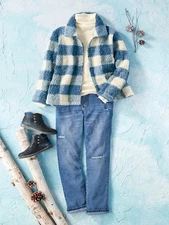 Coldwater Creek Women' Boucle Plaid Jacket color Blue Multi