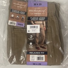 Weatherproof Vintage Mens Fleece Lined Stretch Bonded Canvas Pant 30x29 TAN New