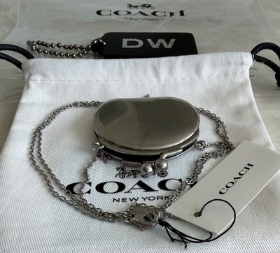 NWT COACH LIMITED ED RUNWAY SILVER METAL KISSLOCK PENDANT NECKLACE