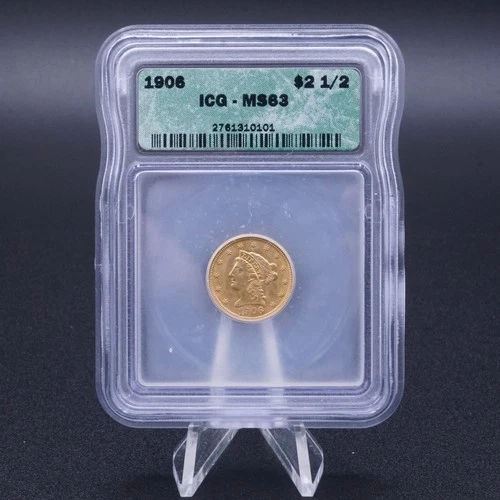 US 1906 liberty head $2.50 Gold Quarter Eagle ICG MS63 $2.50 Coin BU