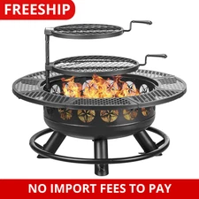 36 Inch Fire Pit with 2 Grill, Outdoor Wood Burning Firepit with Lid Metal Round