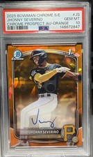 2025 Bowman Chrome Sapphire Jhonny Severino Prospects Auto Orange 12/25 Pirates