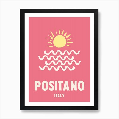 Positano, Italy, Graphic Style Post Framed Wall Art Poster Canvas Print Picture