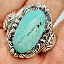 Navajo Natural Turquoise Men's Ring Size 11 Sterling Silver By Mike Smith 24g