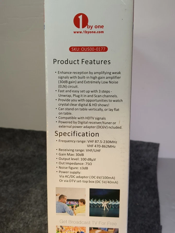Antena Digital Interior HDTV Modelo: OUS00-0177 Delgada Negra Diseño 1byone Foto 4 de 4