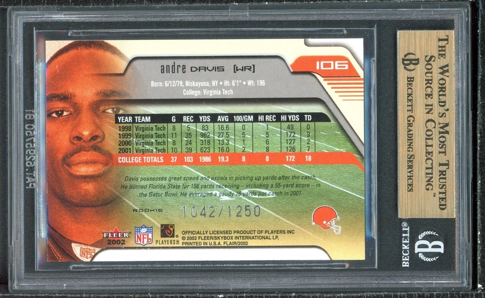 2002 Flair - Andre Davis (RC) Rookie /1250 #106 BGS 9.5 - Image 2 of 2