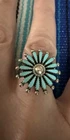 Vintage Zuni Petit Point Turquoise Flower Cluster Signed Siow Sterling Silver 6